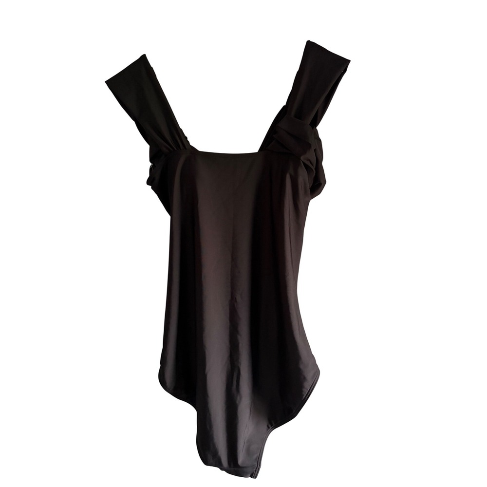 Swimsuits For All Tropiculture Black One Piece Swimsuit Wide Strap Knot Size 16